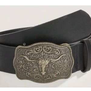 Black Leather Belt with Ornate Buckle